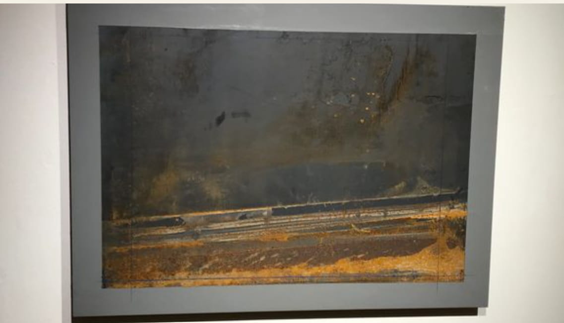 Original artwork with orange and dark gray colors with a gray frame