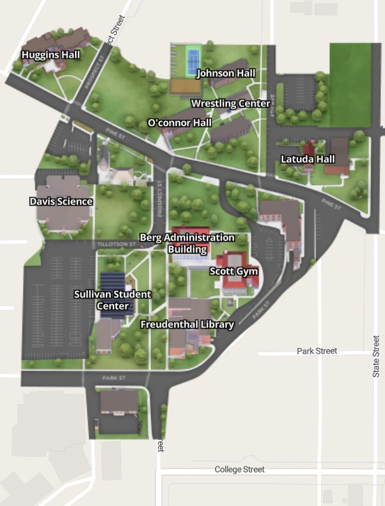 Illustrated overhead map of the Trinidad State College campus