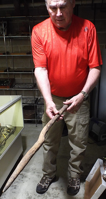 Air Force Lt. Colonel (retired) James Stadjuhar with a digging stick he found decades ago west of Trinidad.